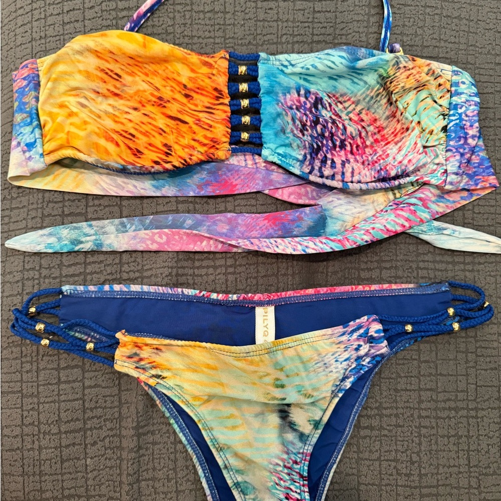 Pilyq Orange and Blue Tie-Dye Bikini